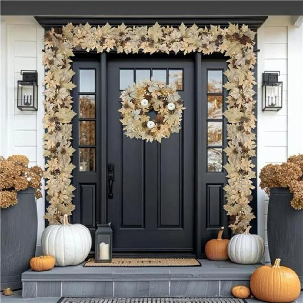 Realistic Fall Garland with Lights, 6 FT Real Touch Feel Leaves Garland